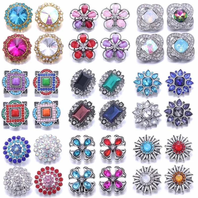 Color Crystal 18MM Snap Button Jewelry Women Fashion DIY Snap Button Bangle Necklace 5Pcs Mixed Accessories Gift Wholesale