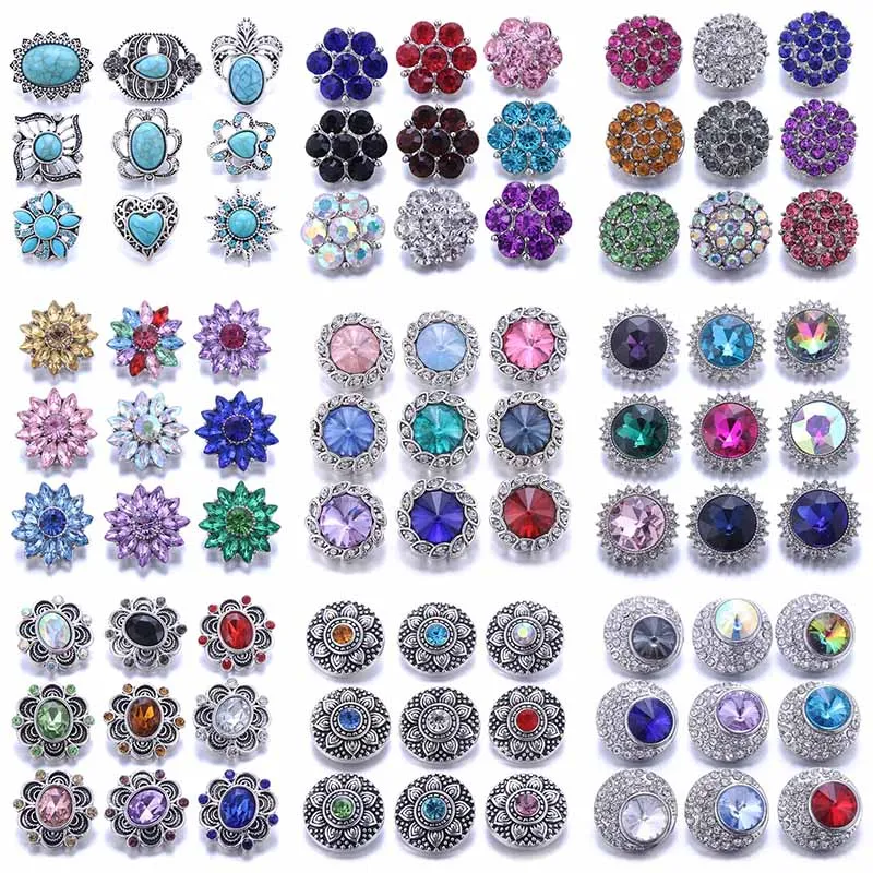 Color Crystal 18MM Snap Button Jewelry Women Fashion DIY Snap Button Bangle Necklace 5Pcs Mixed Accessories Gift Wholesale
