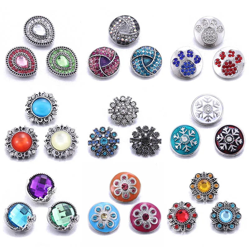 Color Crystal 18MM Snap Button Jewelry Women Fashion DIY Snap Button Bangle Necklace 5Pcs Mixed Accessories Gift Wholesale