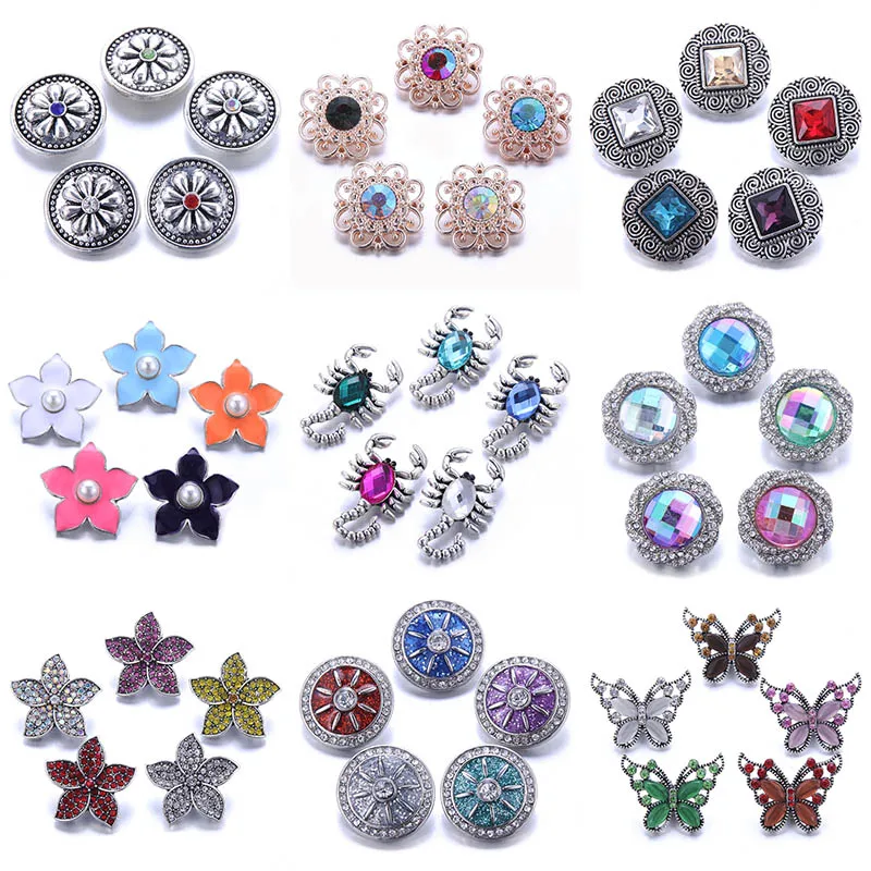Color Crystal 18MM Snap Button Jewelry Women Fashion DIY Snap Button Bangle Necklace 5Pcs Mixed Accessories Gift Wholesale