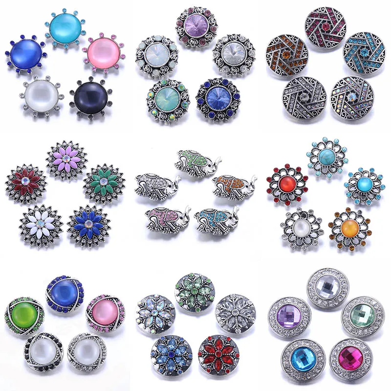 Color Crystal 18MM Snap Button Jewelry Women Fashion DIY Snap Button Bangle Necklace 5Pcs Mixed Accessories Gift Wholesale