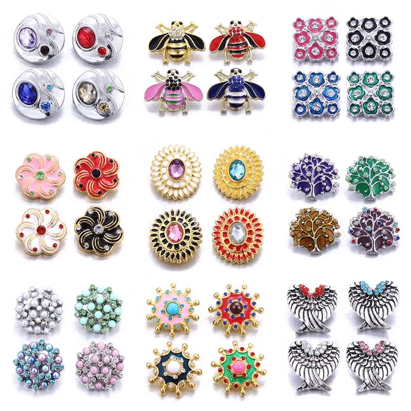 Color Crystal 18MM Snap Button Jewelry Women Fashion DIY Snap Button Bangle Necklace 5Pcs Mixed Accessories Gift Wholesale
