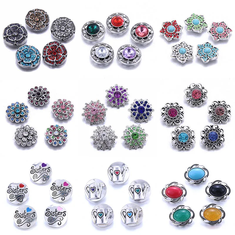 Color Crystal 18MM Snap Button Jewelry Women Fashion DIY Snap Button Bangle Necklace 5Pcs Mixed Accessories Gift Wholesale