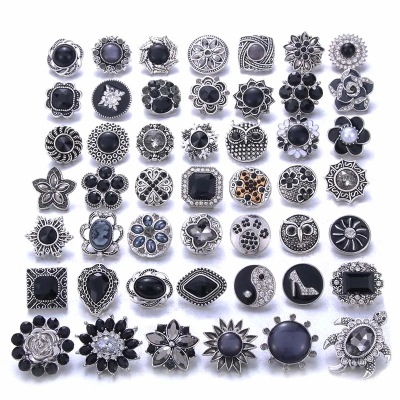 Color Crystal 18MM Snap Button Jewelry Women Fashion DIY Snap Button Bangle Necklace 5Pcs Mixed Accessories Gift Wholesale