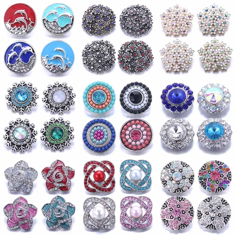 Color Crystal 18MM Snap Button Jewelry Women Fashion DIY Snap Button Bangle Necklace 5Pcs Mixed Accessories Gift Wholesale