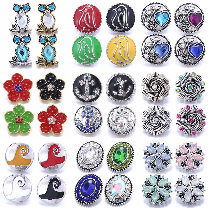 Color Crystal 18MM Snap Button Jewelry Women Fashion DIY Snap Button Bangle Necklace 5Pcs Mixed Accessories Gift Wholesale