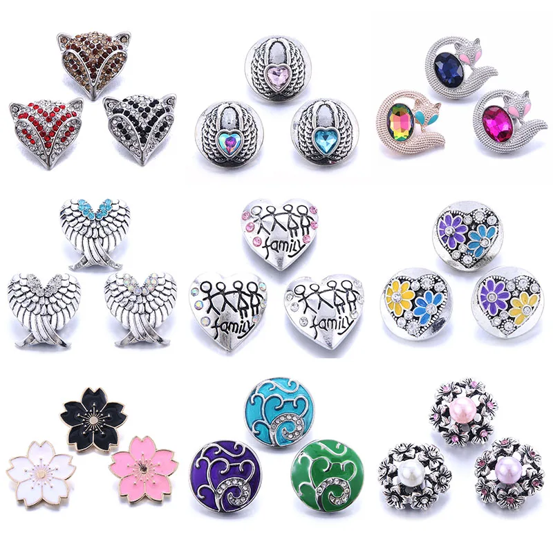 Color Crystal 18MM Snap Button Jewelry Women Fashion DIY Snap Button Bangle Necklace 5Pcs Mixed Accessories Gift Wholesale