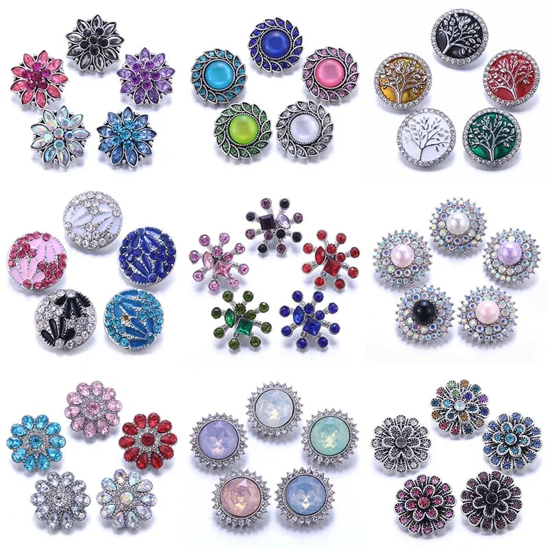 Color Crystal 18MM Snap Button Jewelry Women Fashion DIY Snap Button Bangle Necklace 5Pcs Mixed Accessories Gift Wholesale