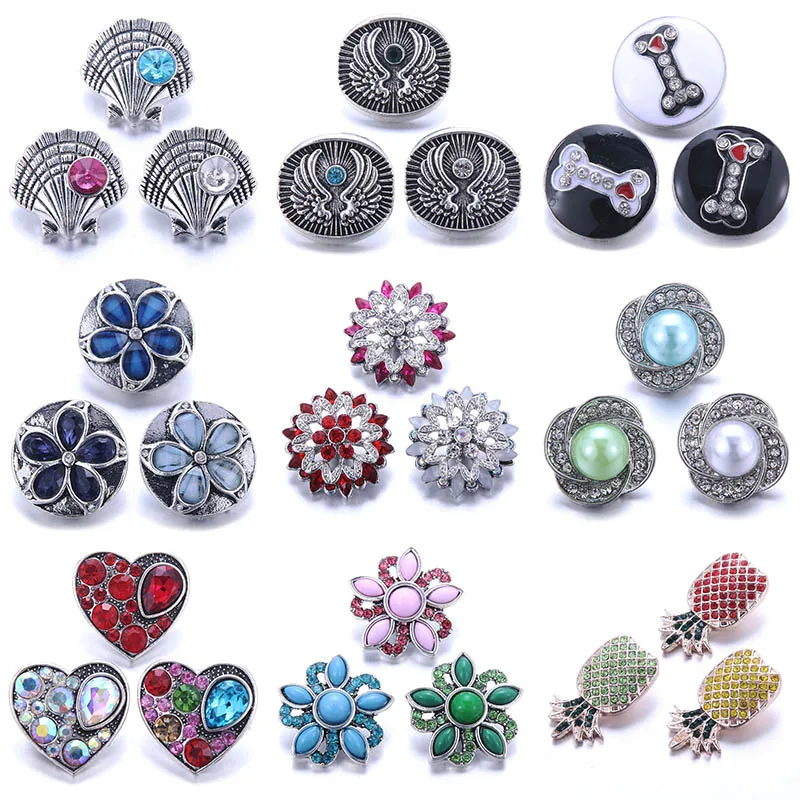 Color Crystal 18MM Snap Button Jewelry Women Fashion DIY Snap Button Bangle Necklace 5Pcs Mixed Accessories Gift Wholesale