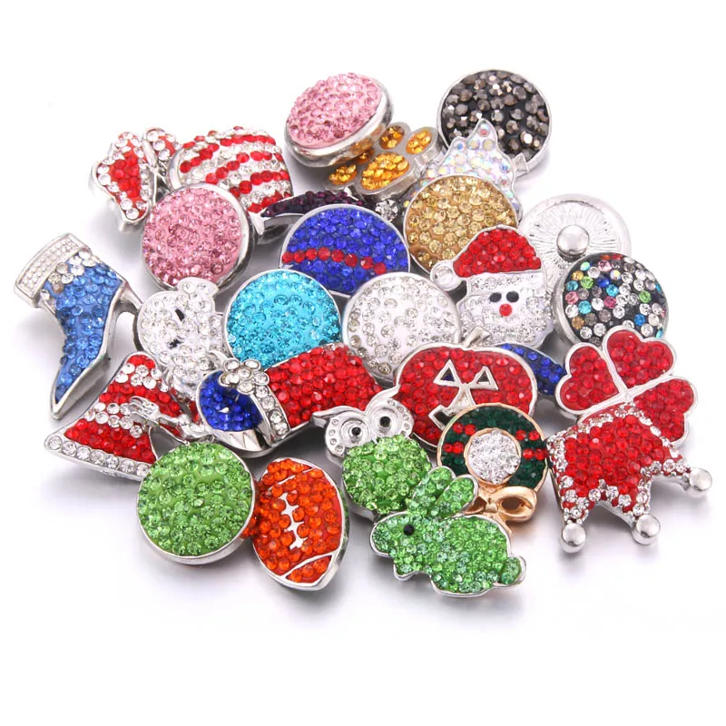 Color Crystal 18MM Snap Button Jewelry Women Fashion DIY Snap Button Bangle Necklace 5Pcs Mixed Accessories Gift Wholesale