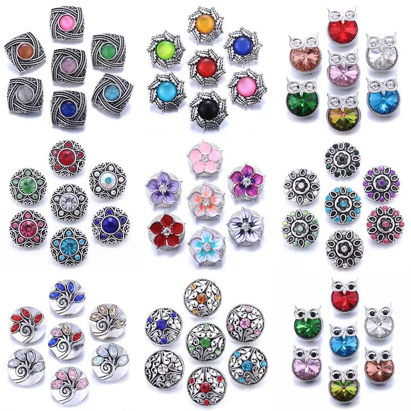 Color Crystal 18MM Snap Button Jewelry Women Fashion DIY Snap Button Bangle Necklace 5Pcs Mixed Accessories Gift Wholesale