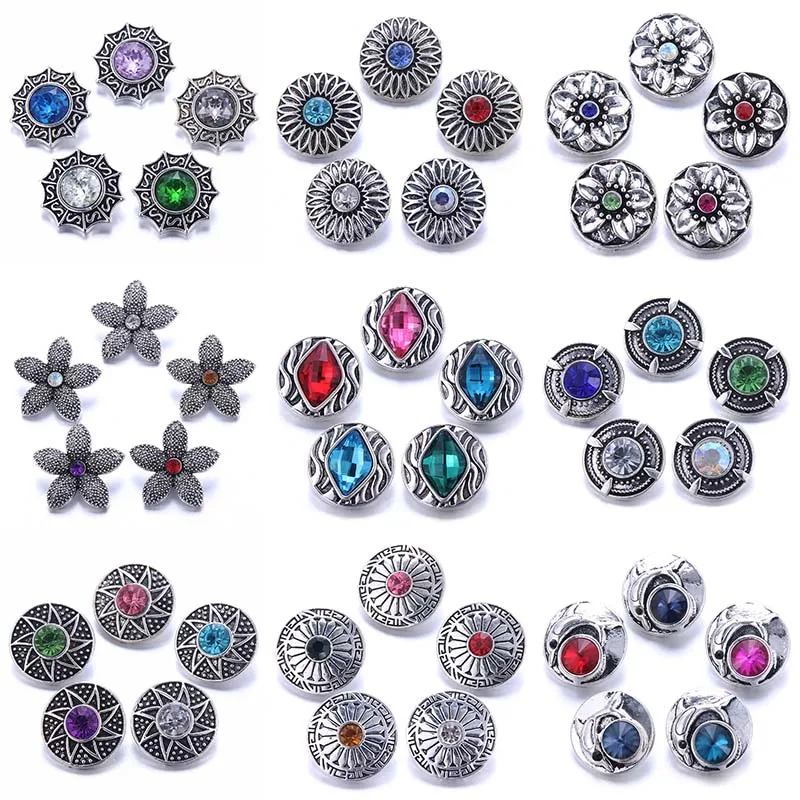 Color Crystal 18MM Snap Button Jewelry Women Fashion DIY Snap Button Bangle Necklace 5Pcs Mixed Accessories Gift Wholesale