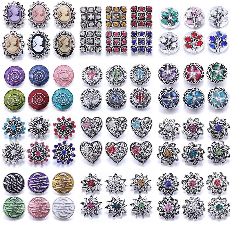Color Crystal 18MM Snap Button Jewelry Women Fashion DIY Snap Button Bangle Necklace 5Pcs Mixed Accessories Gift Wholesale