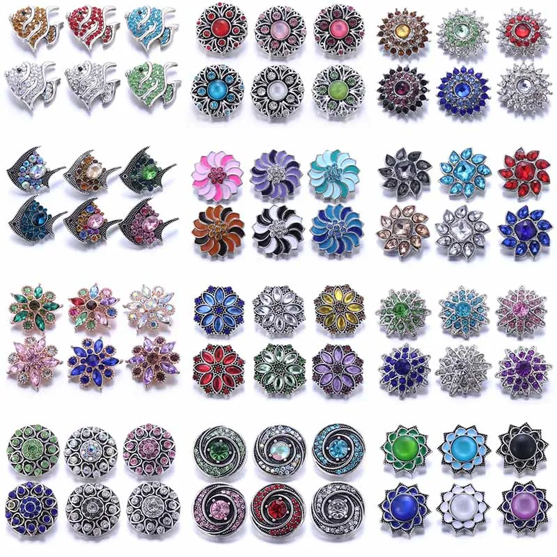 Color Crystal 18MM Snap Button Jewelry Women Fashion DIY Snap Button Bangle Necklace 5Pcs Mixed Accessories Gift Wholesale