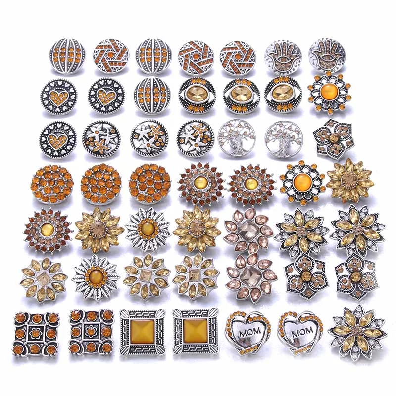 Color Crystal 18MM Snap Button Jewelry Women Fashion DIY Snap Button Bangle Necklace 5Pcs Mixed Accessories Gift Wholesale