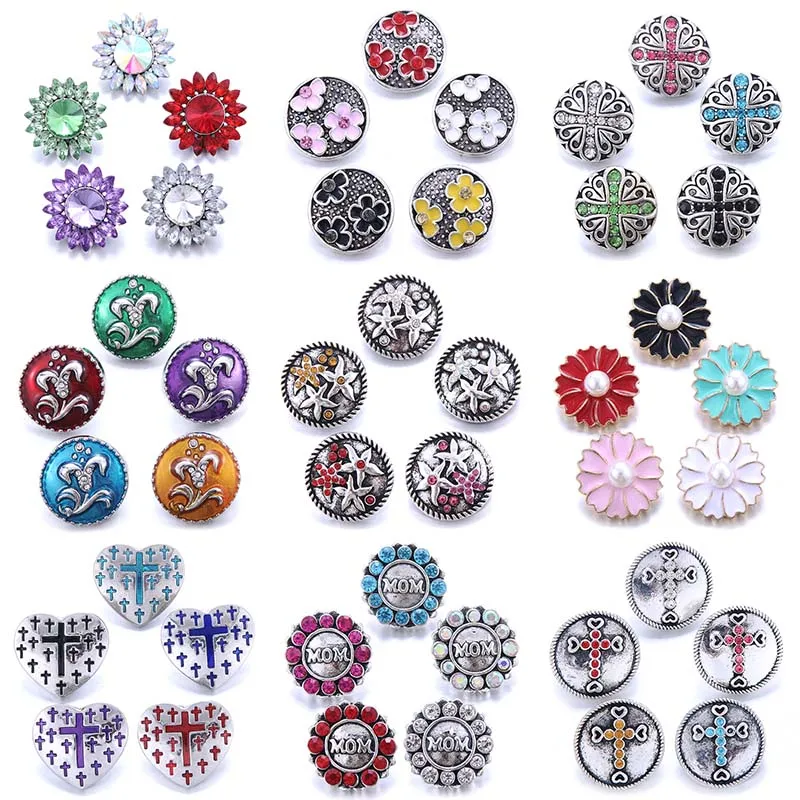 Color Crystal 18MM Snap Button Jewelry Women Fashion DIY Snap Button Bangle Necklace 5Pcs Mixed Accessories Gift Wholesale
