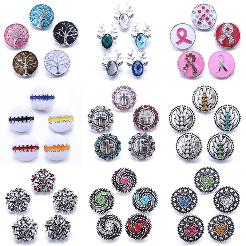 Color Crystal 18MM Snap Button Jewelry Women Fashion DIY Snap Button Bangle Necklace 5Pcs Mixed Accessories Gift Wholesale
