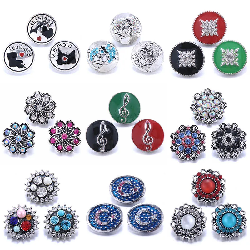 Color Crystal 18MM Snap Button Jewelry Women Fashion DIY Snap Button Bangle Necklace 5Pcs Mixed Accessories Gift Wholesale