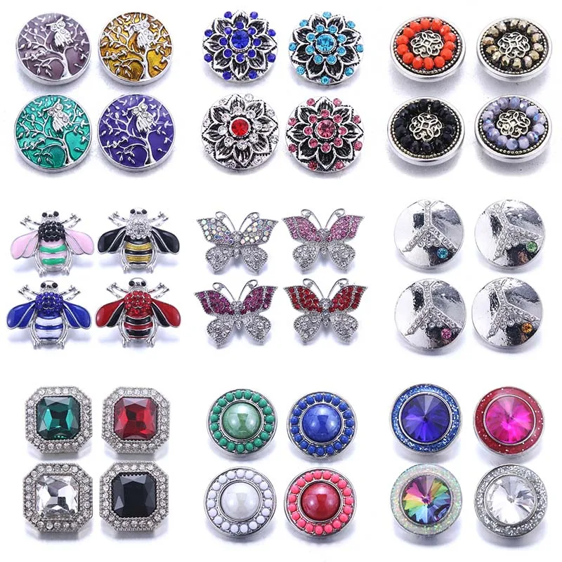 Color Crystal 18MM Snap Button Jewelry Women Fashion DIY Snap Button Bangle Necklace 5Pcs Mixed Accessories Gift Wholesale