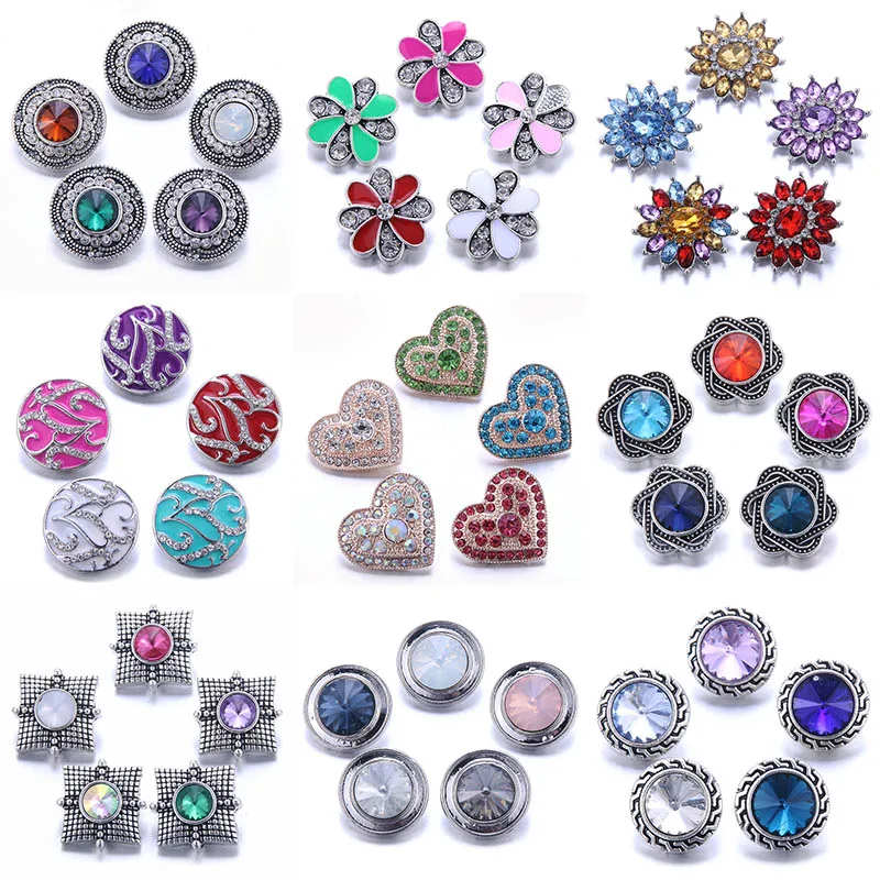 Color Crystal 18MM Snap Button Jewelry Women Fashion DIY Snap Button Bangle Necklace 5Pcs Mixed Accessories Gift Wholesale