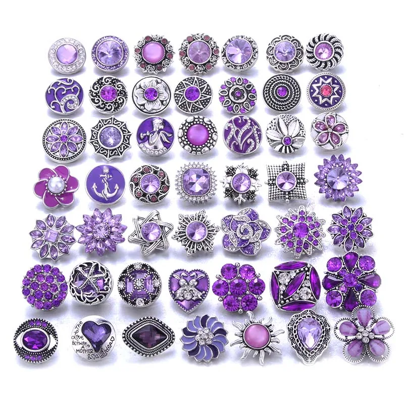 Color Crystal 18MM Snap Button Jewelry Women Fashion DIY Snap Button Bangle Necklace 5Pcs Mixed Accessories Gift Wholesale