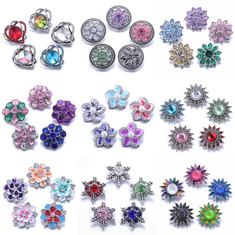 Color Crystal 18MM Snap Button Jewelry Women Fashion DIY Snap Button Bangle Necklace 5Pcs Mixed Accessories Gift Wholesale