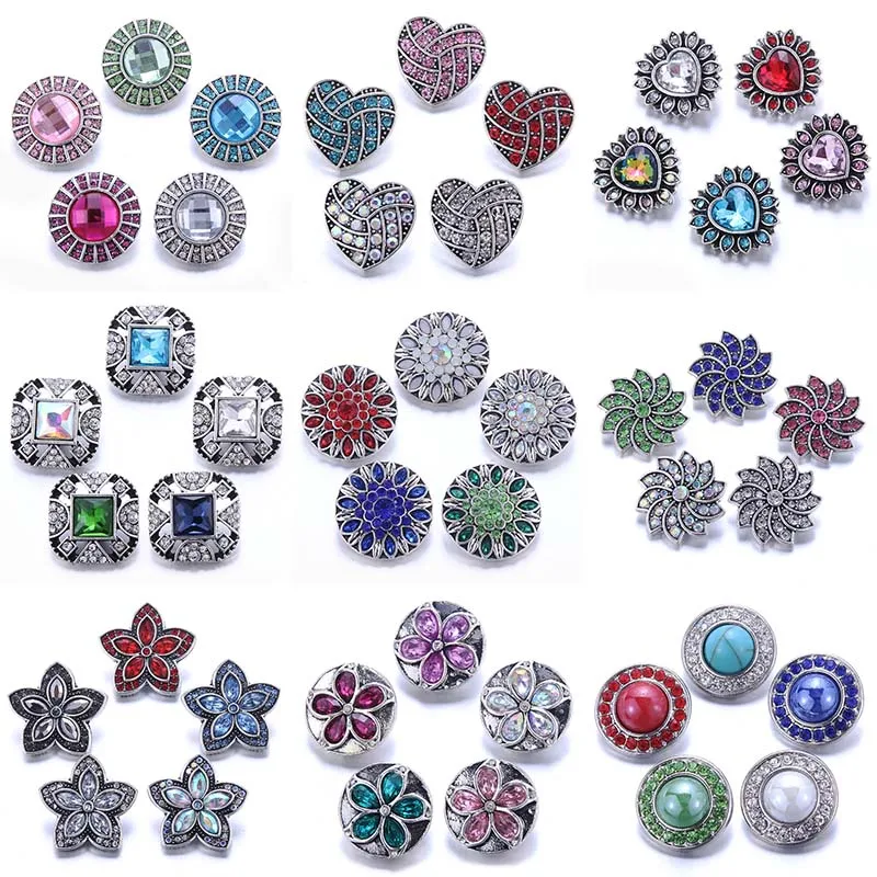 Color Crystal 18MM Snap Button Jewelry Women Fashion DIY Snap Button Bangle Necklace 5Pcs Mixed Accessories Gift Wholesale