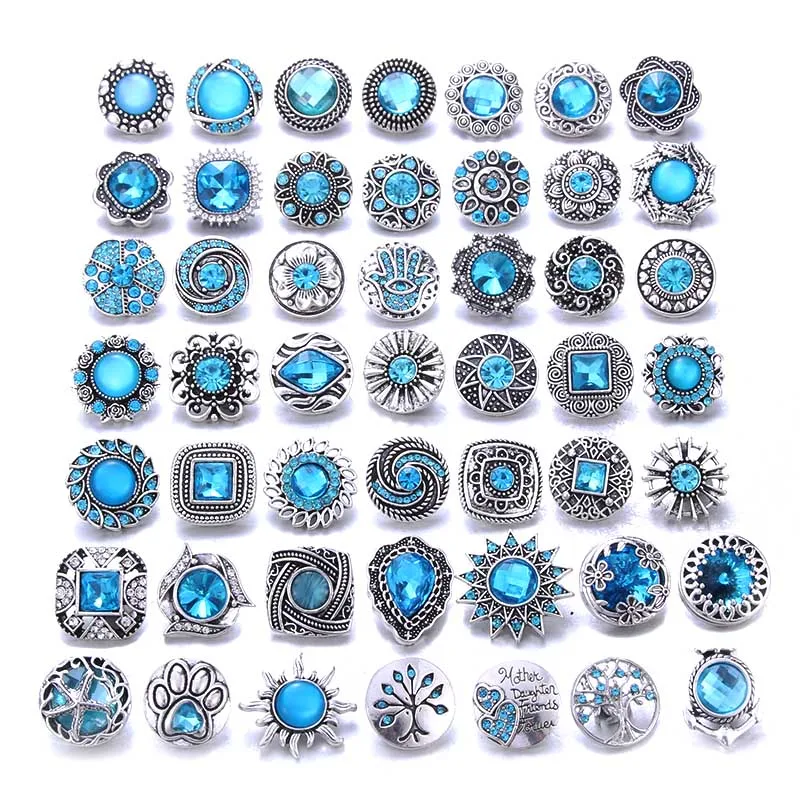 Color Crystal 18MM Snap Button Jewelry Women Fashion DIY Snap Button Bangle Necklace 5Pcs Mixed Accessories Gift Wholesale