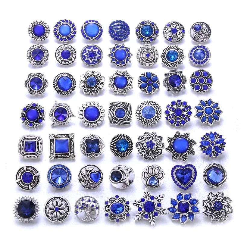 Color Crystal 18MM Snap Button Jewelry Women Fashion DIY Snap Button Bangle Necklace 5Pcs Mixed Accessories Gift Wholesale