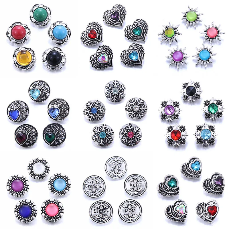 Color Crystal 18MM Snap Button Jewelry Women Fashion DIY Snap Button Bangle Necklace 5Pcs Mixed Accessories Gift Wholesale