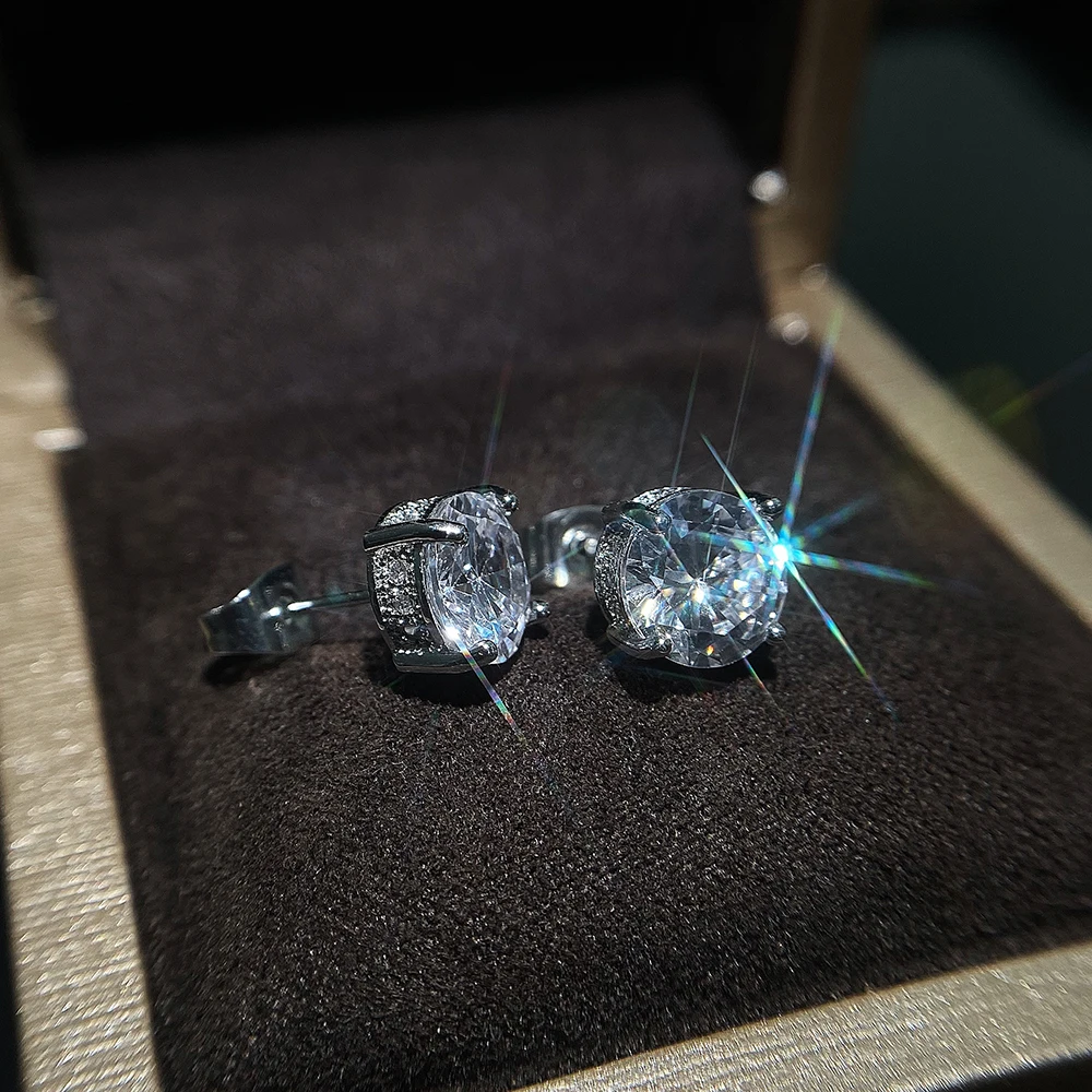 Huitan Luxury Silver Color Solitaire CZ Stud Earrings Versatile Style Birthday Lady Gift Delicate Women Earrings Classic Jewelry