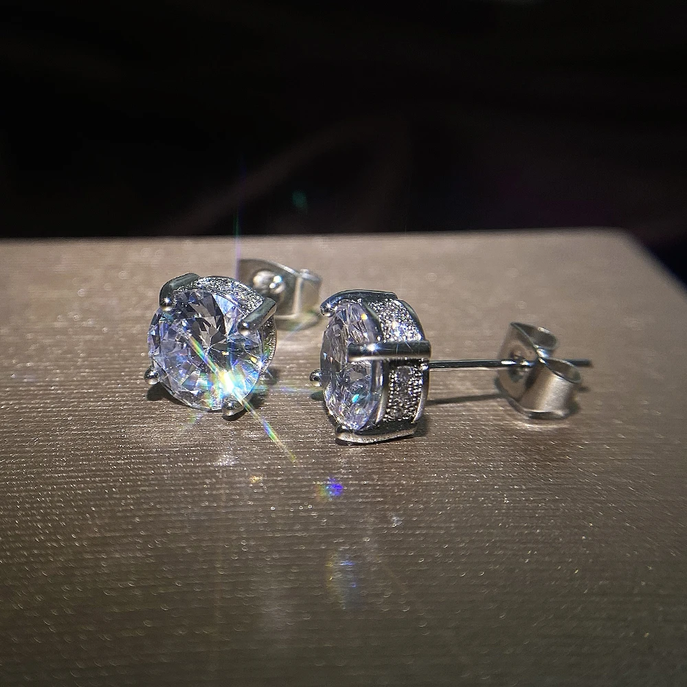 Huitan Luxury Silver Color Solitaire CZ Stud Earrings Versatile Style Birthday Lady Gift Delicate Women Earrings Classic Jewelry
