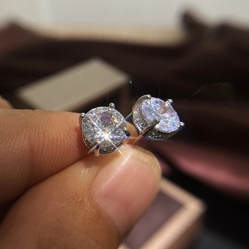 Huitan Luxury Silver Color Solitaire CZ Stud Earrings Versatile Style Birthday Lady Gift Delicate Women Earrings Classic Jewelry