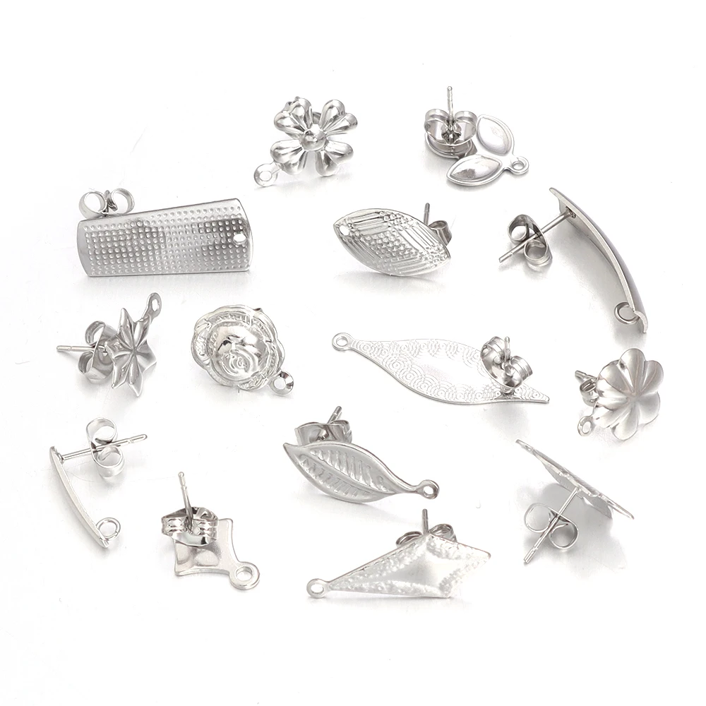 10pcs/Lot Stainless Steel Geometric Leaf Snowflake Earring Stud Earring Posts Connector For DIY Earring Jewelry Making Supplies