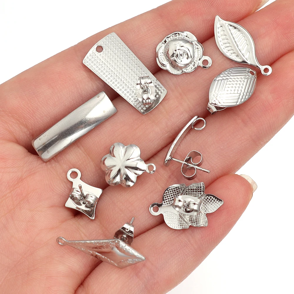 10pcs/Lot Stainless Steel Geometric Leaf Snowflake Earring Stud Earring Posts Connector For DIY Earring Jewelry Making Supplies