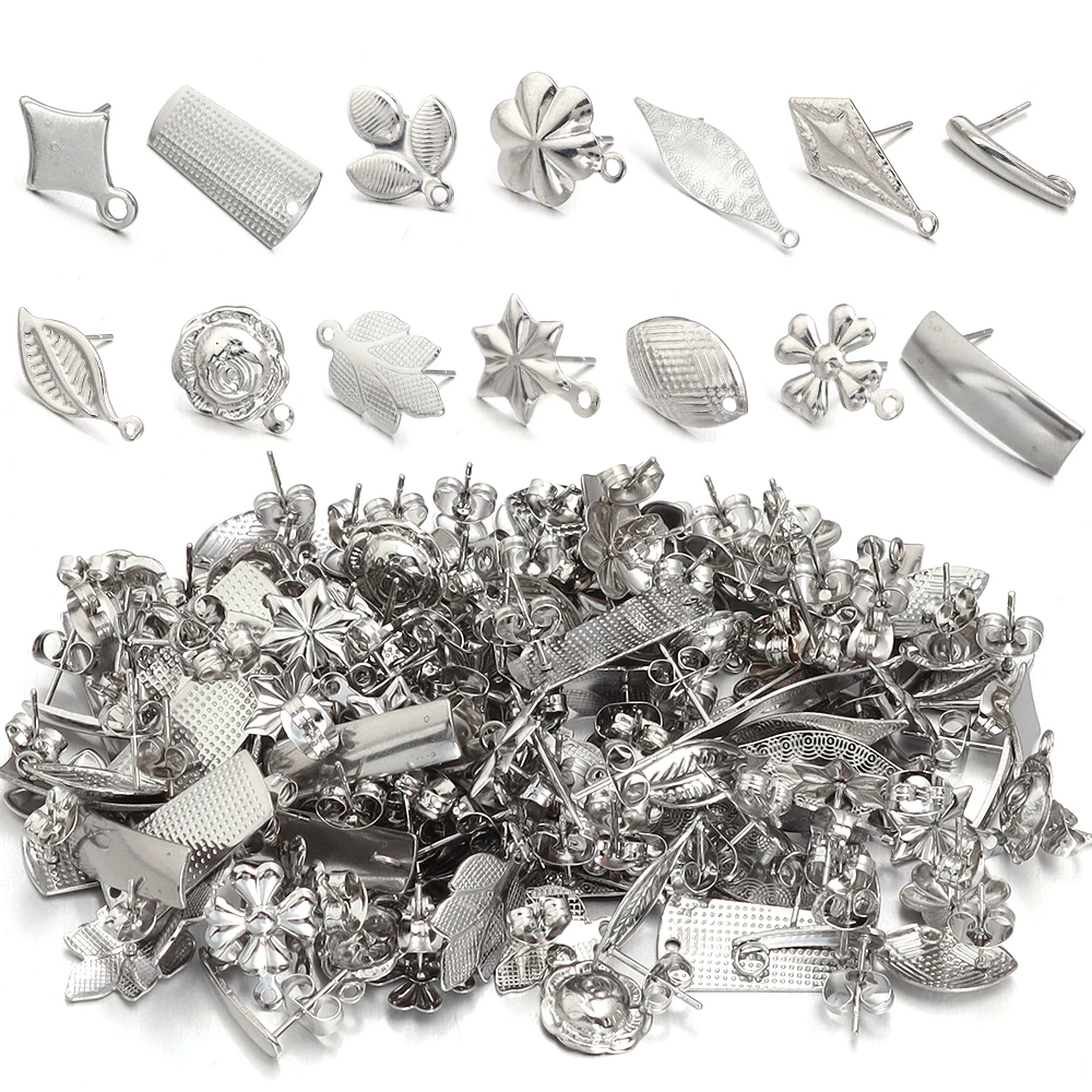 10pcs/Lot Stainless Steel Geometric Leaf Snowflake Earring Stud Earring Posts Connector For DIY Earring Jewelry Making Supplies