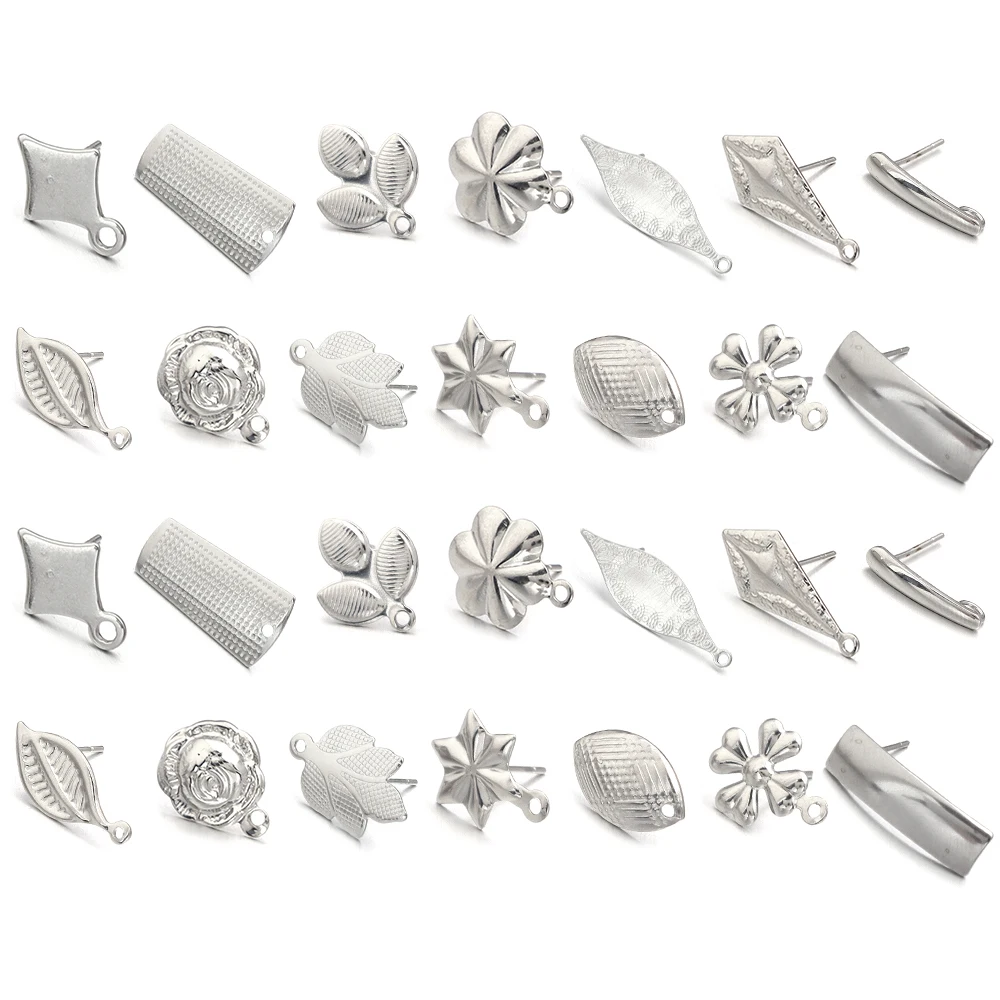 10pcs/Lot Stainless Steel Geometric Leaf Snowflake Earring Stud Earring Posts Connector For DIY Earring Jewelry Making Supplies
