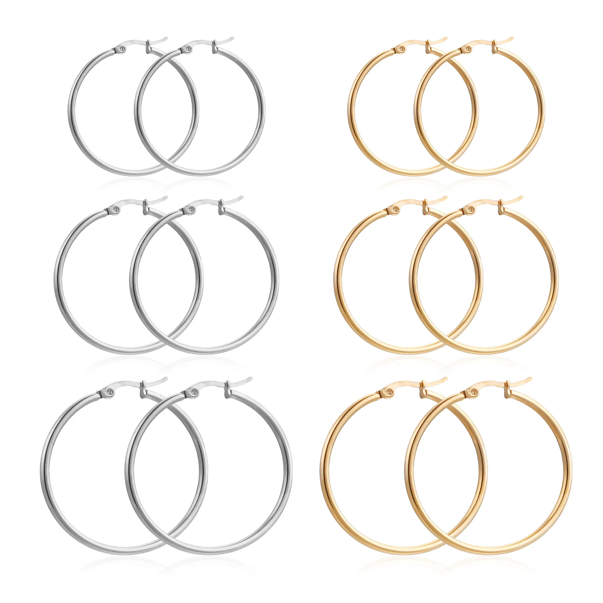 10pcs 5pair Fashion Stainless Steel Earrings Golden Silver Color Round Hoop Earrings Fashion Jewelry Base Earring for Women Gift
