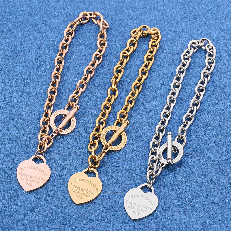 Stainless Steel Love Heart Bracelets For Women Party Jewelry Gift Fashion Joyas De Chain Charm Bracelets Homme Wholesale