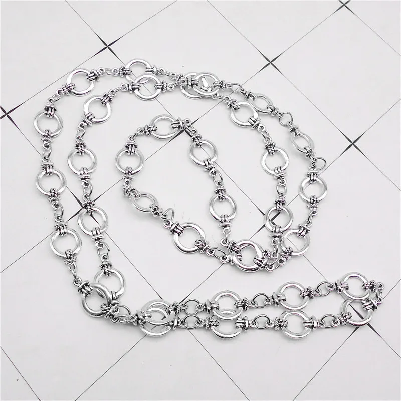 1Meter Bohemia Antique Silver Color Chain Bracelet Handbag Chain Necklace Women Vintage DIY Jewelry Chains Big Size