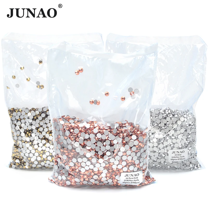 JUNAO Top Quality 100Gross SS6-SS16 SS20 SS30 Pink Red Glass Rhinestones Appliques Bulk Flatback Nail Crystal Stones for Clothes