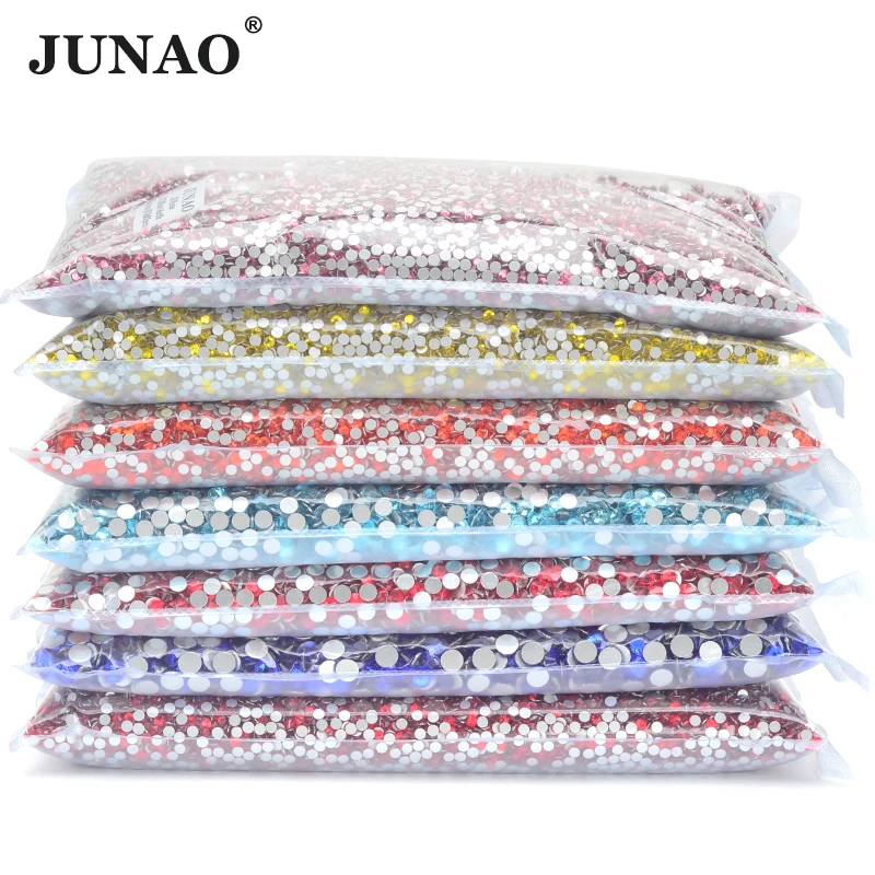JUNAO Top Quality 100Gross SS6-SS16 SS20 SS30 Pink Red Glass Rhinestones Appliques Bulk Flatback Nail Crystal Stones for Clothes