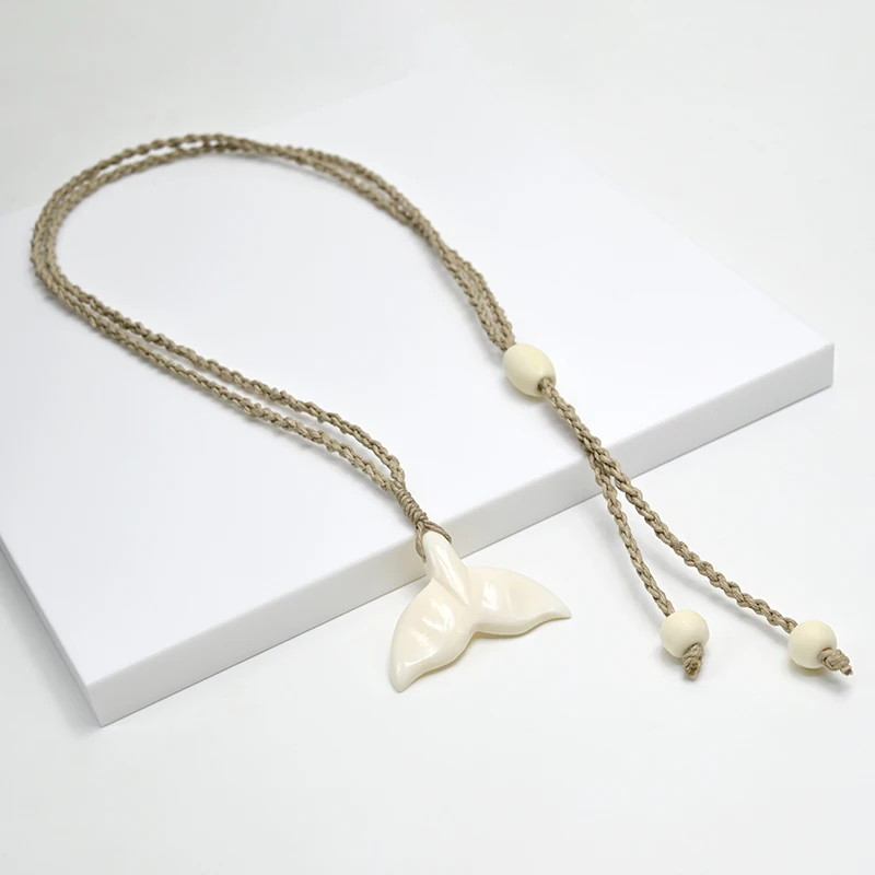 NGX039 Man Jewelry New Zealand Maori Tribes Pendant Natural Bone Whale's Tail Hemp Rope Weaving Beach Leisure Surfing Necklace