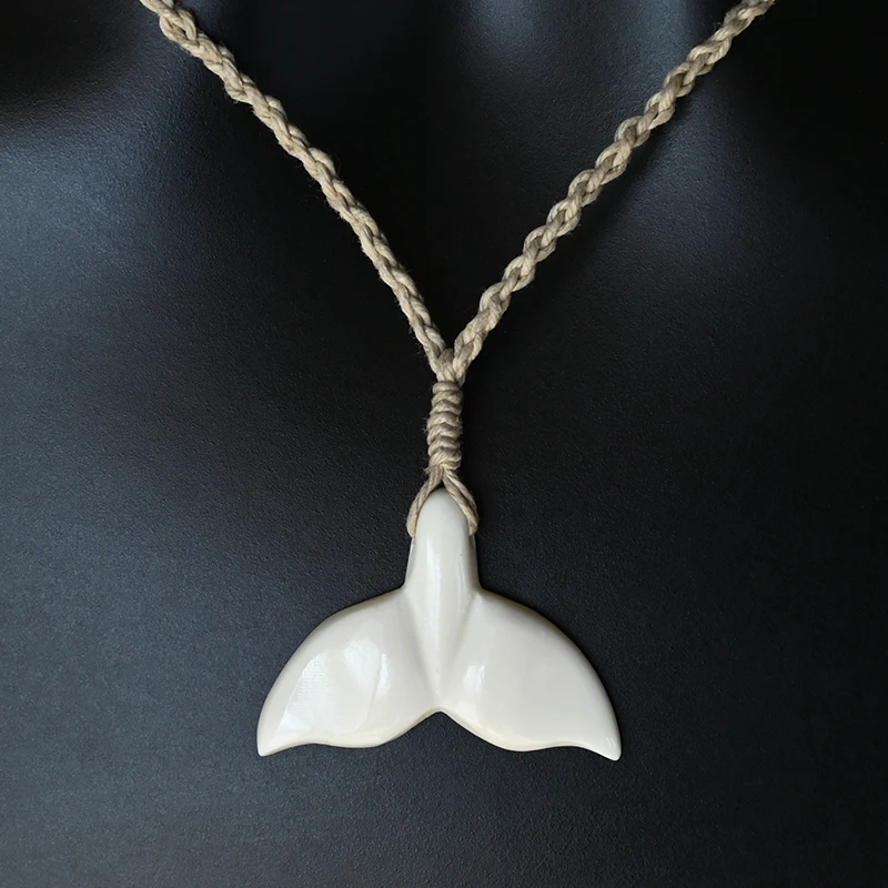 NGX039 Man Jewelry New Zealand Maori Tribes Pendant Natural Bone Whale's Tail Hemp Rope Weaving Beach Leisure Surfing Necklace