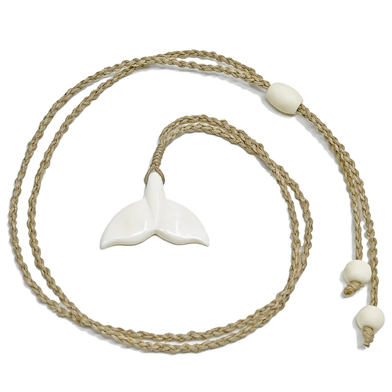 NGX039 Man Jewelry New Zealand Maori Tribes Pendant Natural Bone Whale's Tail Hemp Rope Weaving Beach Leisure Surfing Necklace