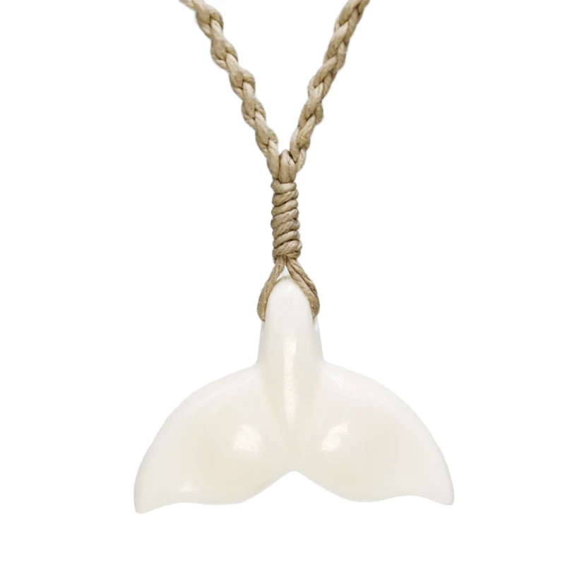 NGX039 Man Jewelry New Zealand Maori Tribes Pendant Natural Bone Whale's Tail Hemp Rope Weaving Beach Leisure Surfing Necklace