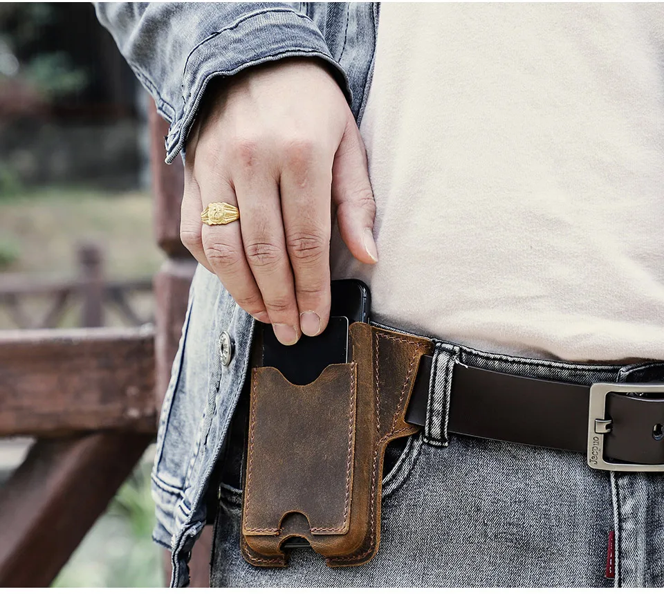 CONTACTS FAMILY 100% Nubuck Leather Phone Waist Case Bag Men Cellphone Loop Holster Belt Pouch for iPhone 16 15 14 Pro Max Mini