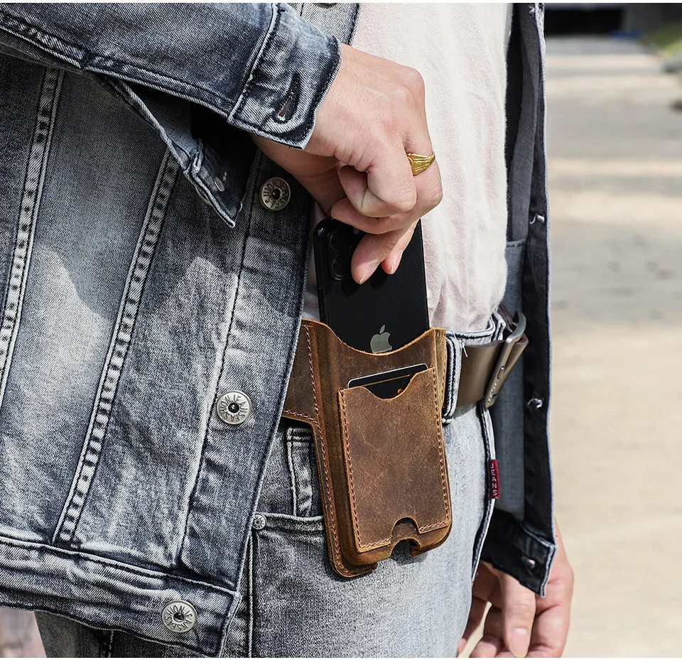 CONTACTS FAMILY 100% Nubuck Leather Phone Waist Case Bag Men Cellphone Loop Holster Belt Pouch for iPhone 16 15 14 Pro Max Mini