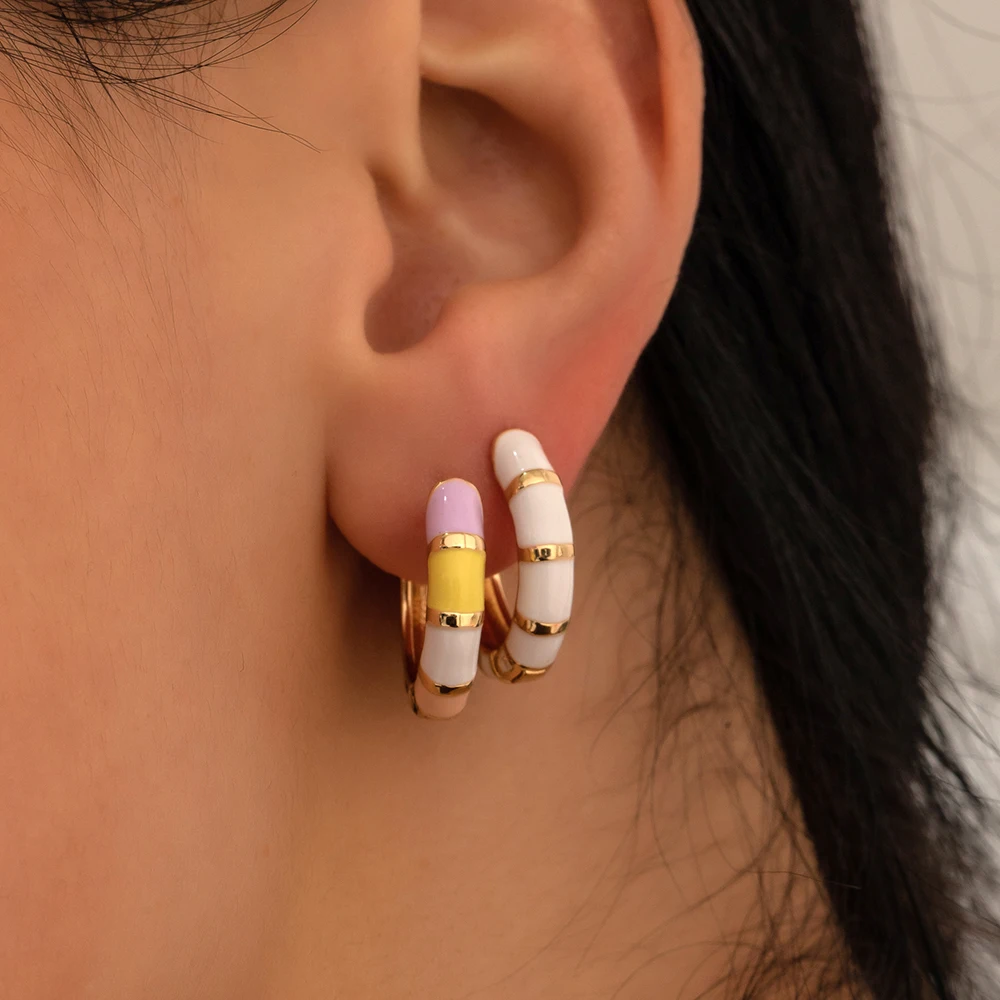 Vintage Enamel Flower Small Hoop Earrings Trendy Geometric Statement Round Circle Huggie Earring Fashion Jewelry Brincos