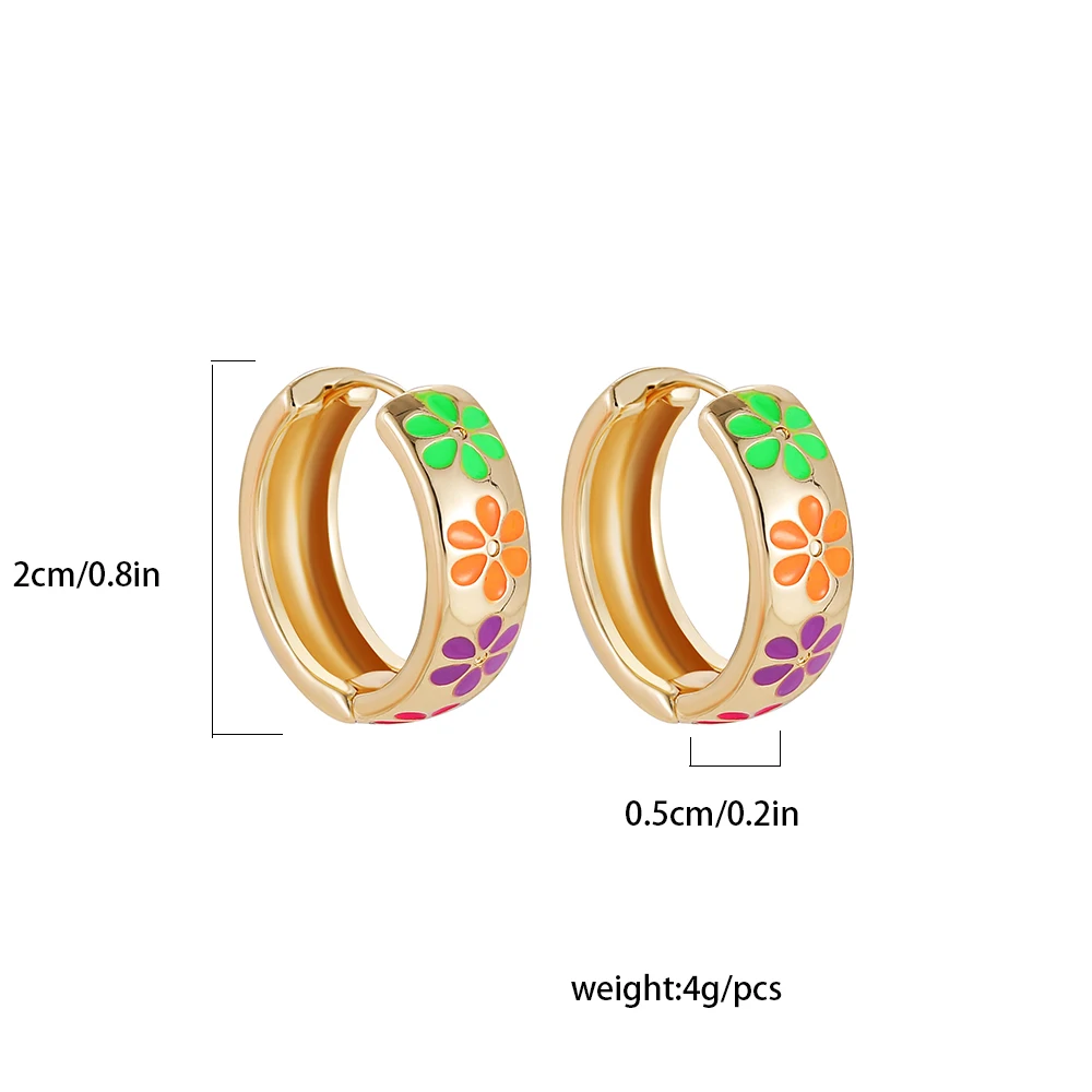 Vintage Enamel Flower Small Hoop Earrings Trendy Geometric Statement Round Circle Huggie Earring Fashion Jewelry Brincos